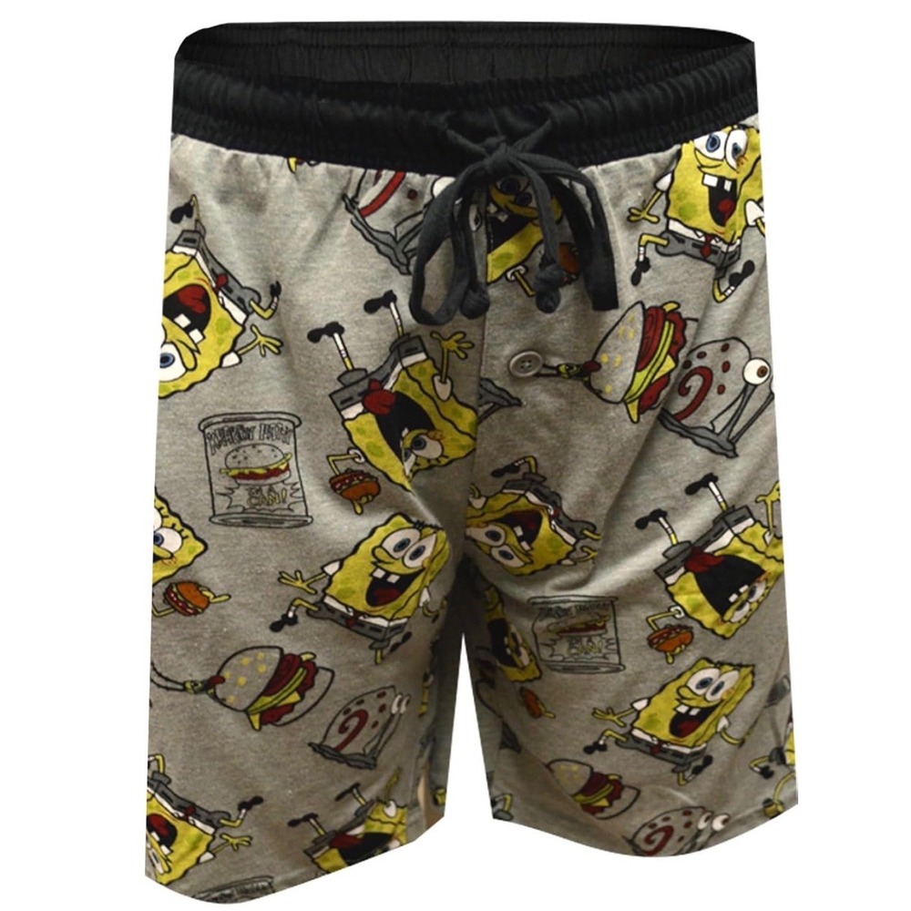 SpongeBob SquarePants Mens Sleep Shorts Gray All Over Print Pajama Bottoms 2XL